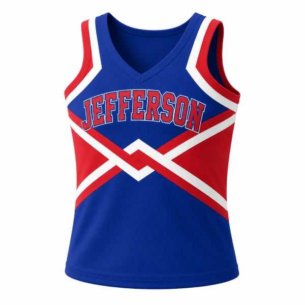 Jefferson Royal Blue & Red Crossover Cheer Shell Top