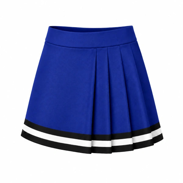 Royal Blue Pleated Cheer Skirt with Black & White Trim