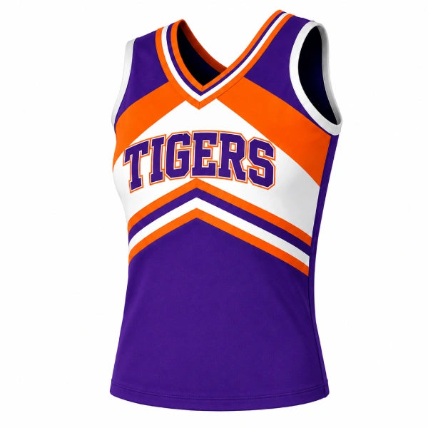 Tigers Purple & Orange V-Neck Cheer Shell Top